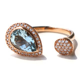 Pear-shaped open ring Aquamarine Pink Gold