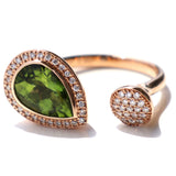 Pear-shaped open ring Peridot Pink Gold
